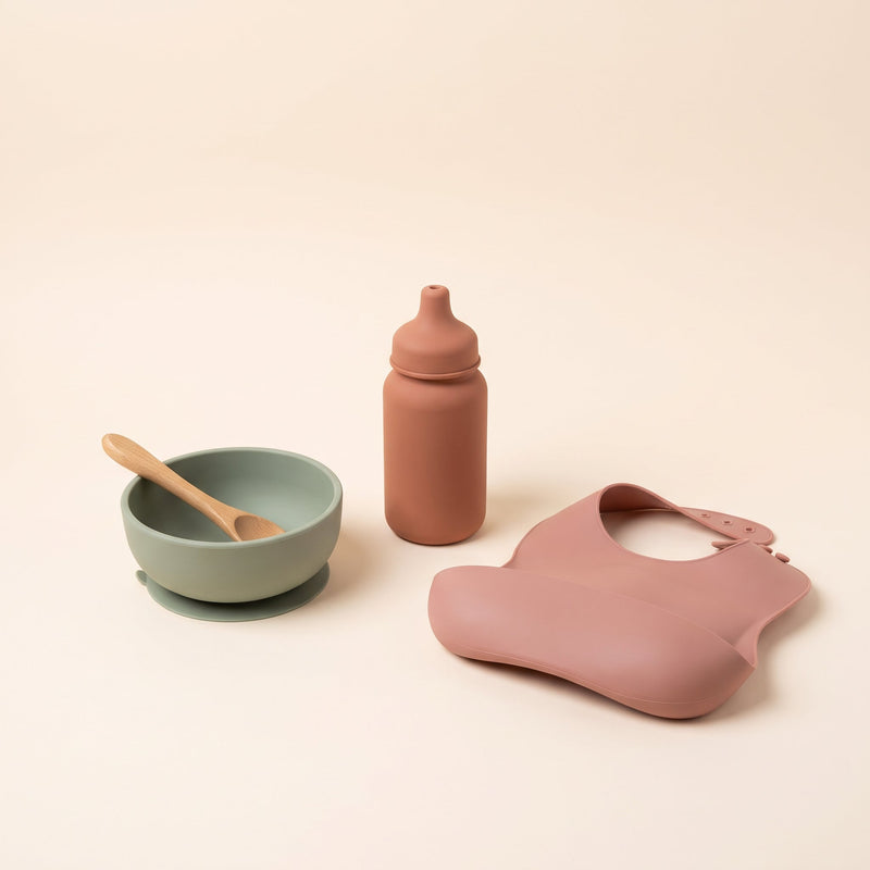 Baby feeding items flat lay
