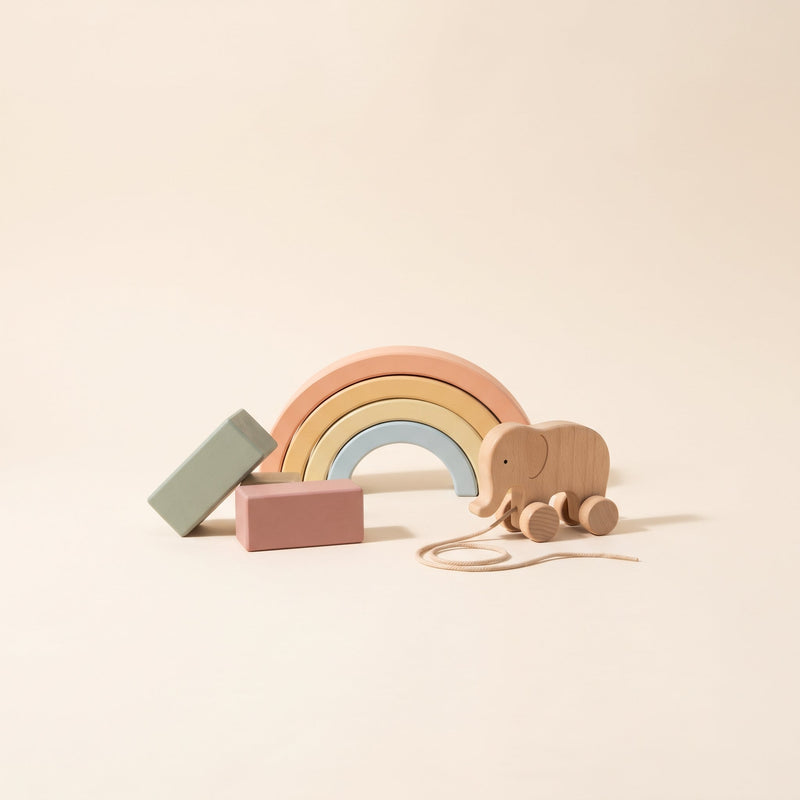 Wooden children's toys arrangement
