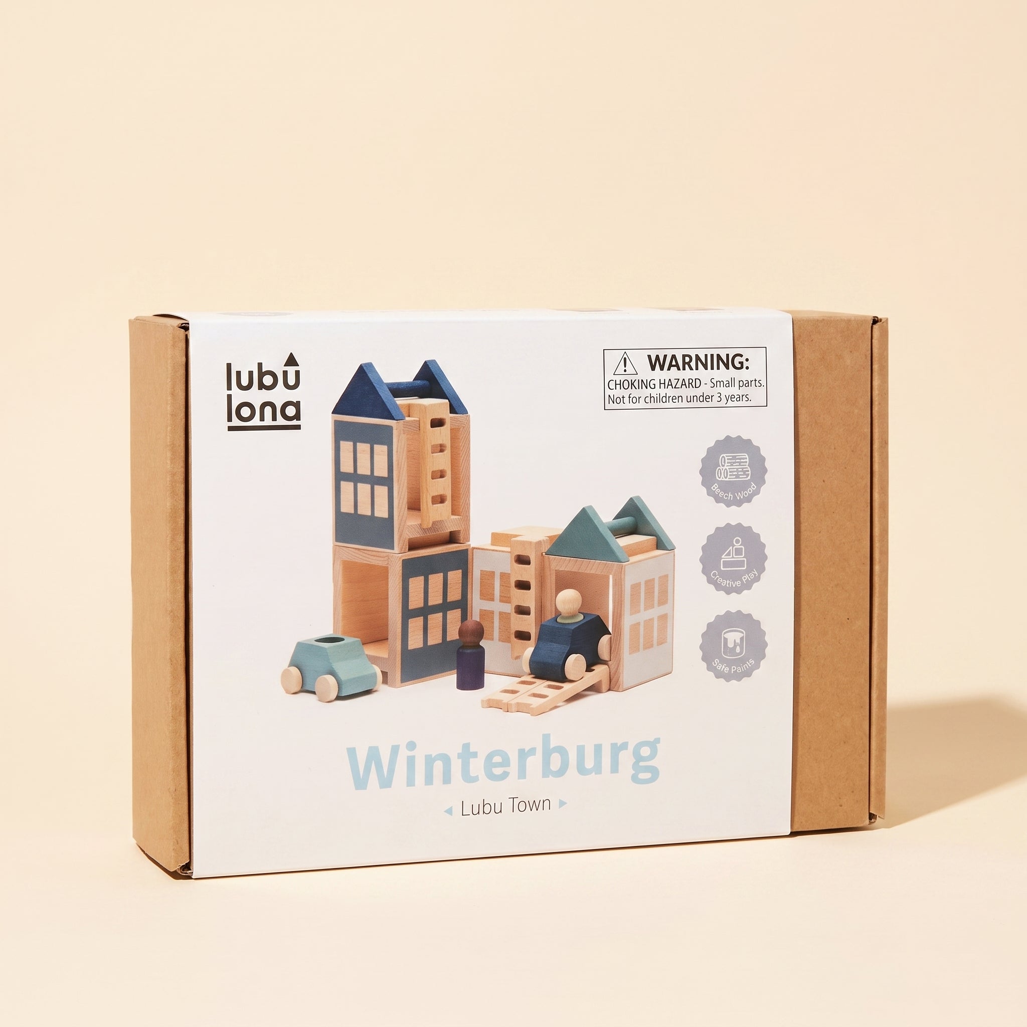 Lubulona Winterburg Lubu Town wooden stacking houses set in kraft box