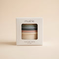 Mushie Stacking Tower pastel cups in white window box