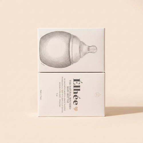 Élhée natural rounded baby bottle 5oz — white boxes with pencil illustration