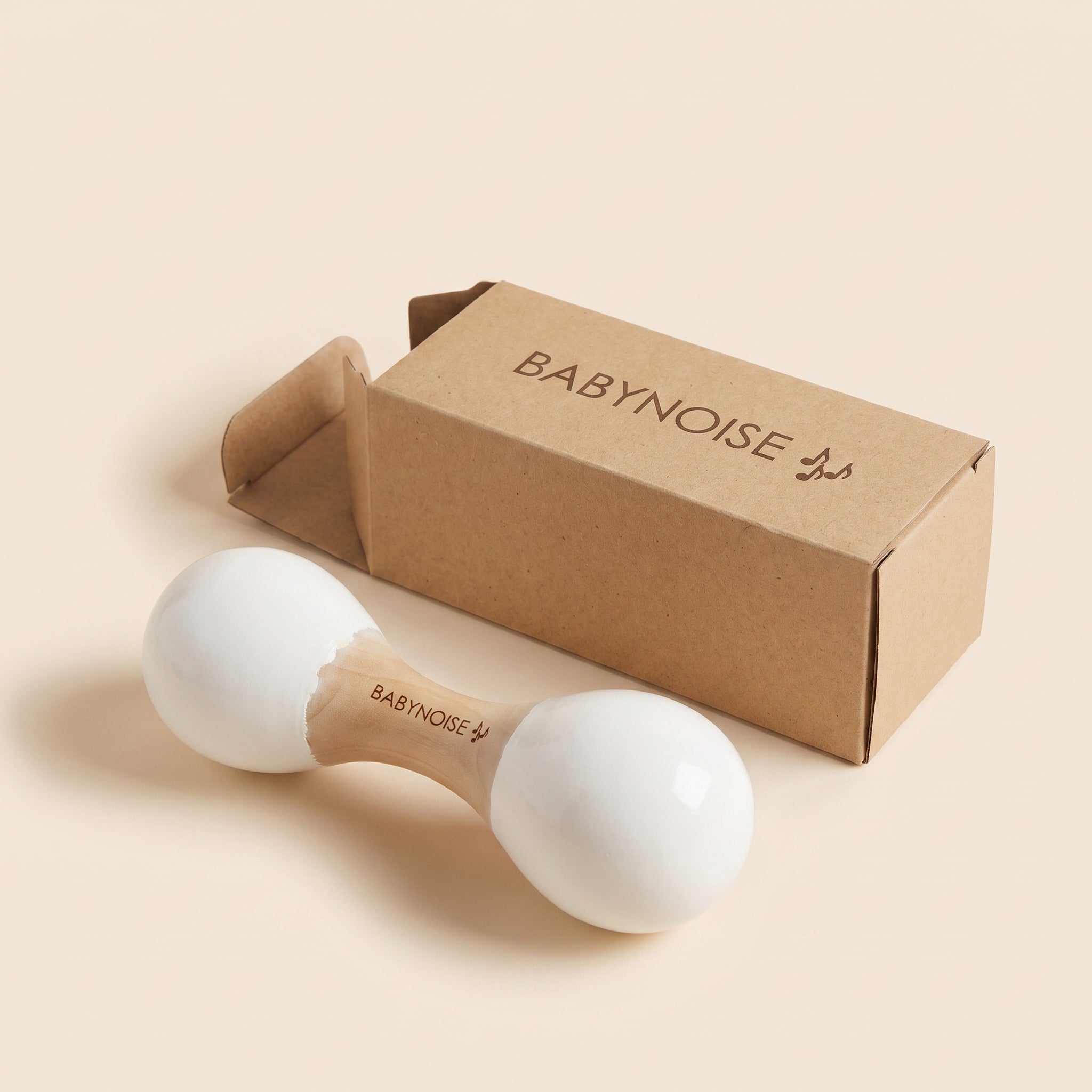Babynoise Double Maraca in [pink/natural] — wooden baby instrument in window box